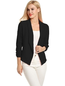 POGTMM Women 3/4 Sleeve Blazer Open Front Cardigan Jacket Work Office Blazer