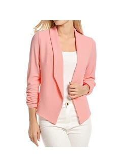 POGTMM Women 3/4 Sleeve Blazer Open Front Cardigan Jacket Work Office Blazer