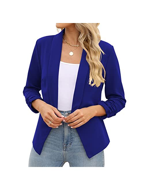 POGTMM Women 3/4 Sleeve Blazer Open Front Cardigan Jacket Work Office Blazer