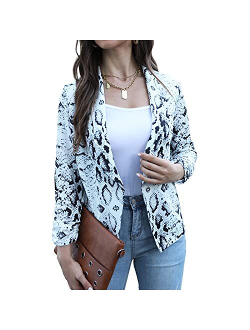 POGTMM Women 3/4 Sleeve Blazer Open Front Cardigan Jacket Work Office Blazer