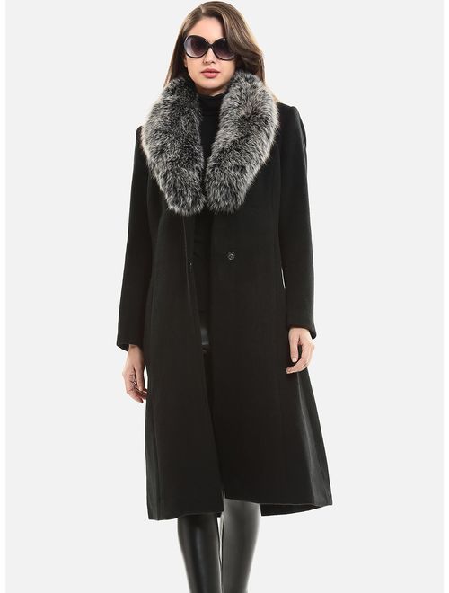 womens black wool coat with fur collar