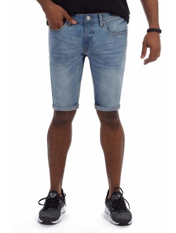 X RAY Slim Jean Shorts for Men, Men's Stretch Casual Denim Shorts Slim Fit, Distressed, Roll Cuff Bermuda Short