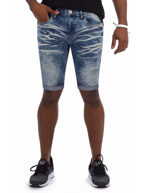 X RAY Slim Jean Shorts for Men, Men's Stretch Casual Denim Shorts Slim Fit, Distressed, Roll Cuff Bermuda Short