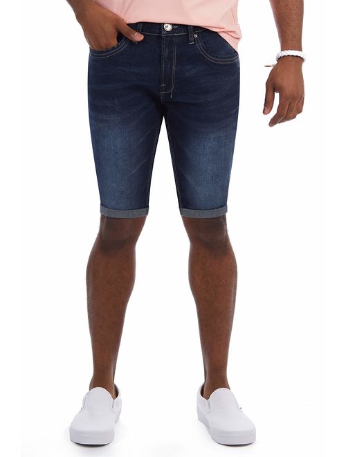 X RAY Slim Jean Shorts for Men, Men's Stretch Casual Denim Shorts Slim Fit, Distressed, Roll Cuff Bermuda Short