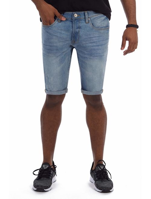 X RAY Slim Jean Shorts for Men, Men's Stretch Casual Denim Shorts Slim Fit, Distressed, Roll Cuff Bermuda Short