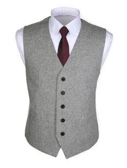 Ruth&Boaz 2Pockets 5Buttons Wool Herringbone Tweed Business Suit Vest