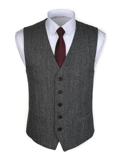 Ruth&Boaz 2Pockets 5Buttons Wool Herringbone Tweed Business Suit Vest