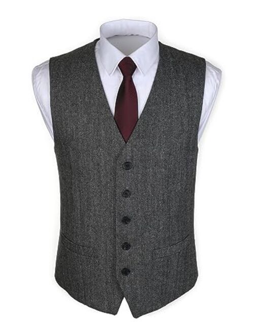 Ruth&Boaz 2Pockets 5Buttons Wool Herringbone Tweed Business Suit Vest