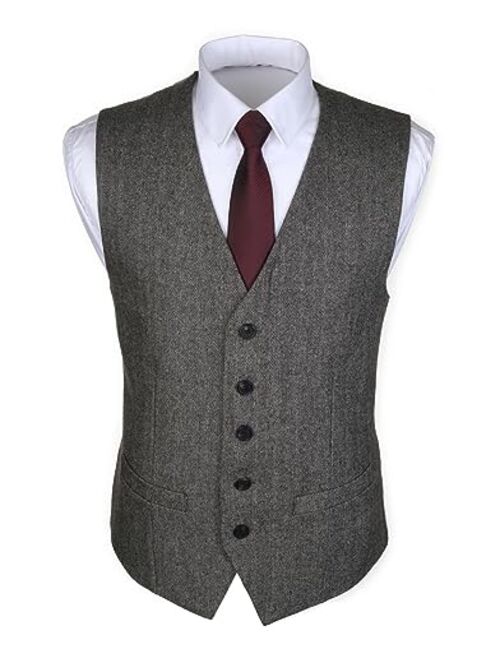 Ruth&Boaz 2Pockets 5Buttons Wool Herringbone Tweed Business Suit Vest