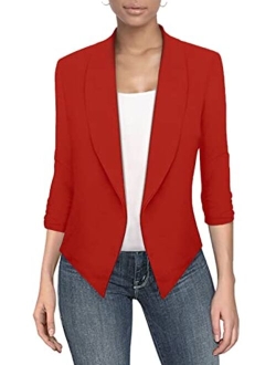 Hybrid Women's Casual Work Office Blazer Jacket Open Front Cardigan Shawl Lapel with Removable Shoulder Pads Made in USA