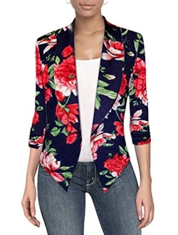 Hybrid Women's Casual Work Office Blazer Jacket Open Front Cardigan Shawl Lapel with Removable Shoulder Pads Made in USA