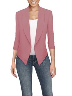 Hybrid Women's Casual Work Office Blazer Jacket Open Front Cardigan Shawl Lapel with Removable Shoulder Pads Made in USA