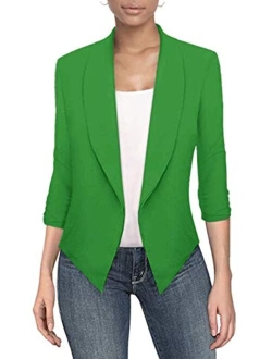 Hybrid Women's Casual Work Office Blazer Jacket Open Front Cardigan Shawl Lapel with Removable Shoulder Pads Made in USA