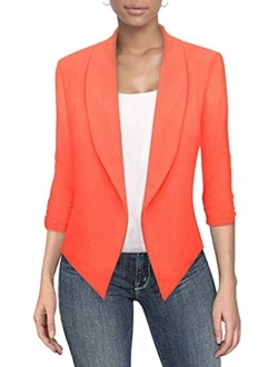 Hybrid Women's Casual Work Office Blazer Jacket Open Front Cardigan Shawl Lapel with Removable Shoulder Pads Made in USA