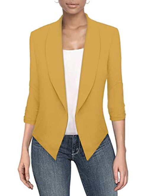 Hybrid Women's Casual Work Office Blazer Jacket Open Front Cardigan Shawl Lapel with Removable Shoulder Pads Made in USA