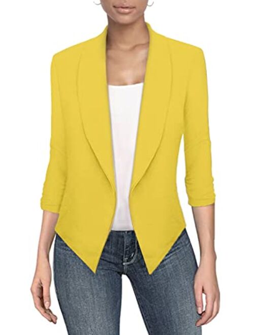 Hybrid Women's Casual Work Office Blazer Jacket Open Front Cardigan Shawl Lapel with Removable Shoulder Pads Made in USA