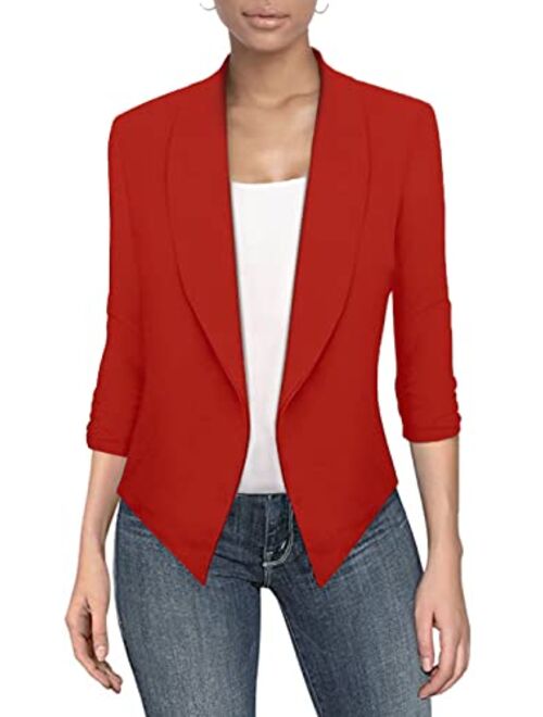 Hybrid Women's Casual Work Office Blazer Jacket Open Front Cardigan Shawl Lapel with Removable Shoulder Pads Made in USA