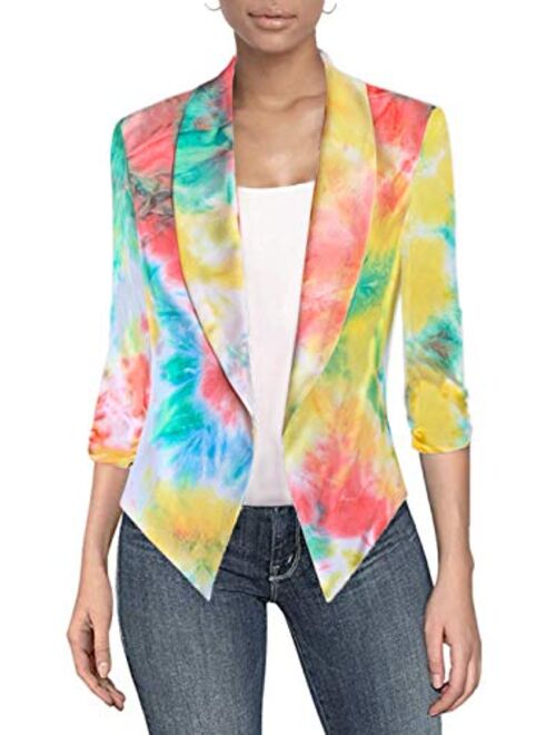 Hybrid Women's Casual Work Office Blazer Jacket Open Front Cardigan Shawl Lapel with Removable Shoulder Pads Made in USA