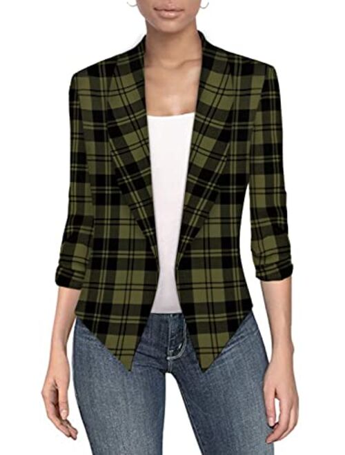 Hybrid Women's Casual Work Office Blazer Jacket Open Front Cardigan Shawl Lapel with Removable Shoulder Pads Made in USA