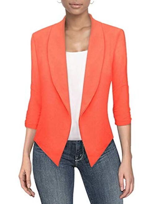 Hybrid Women's Casual Work Office Blazer Jacket Open Front Cardigan Shawl Lapel with Removable Shoulder Pads Made in USA