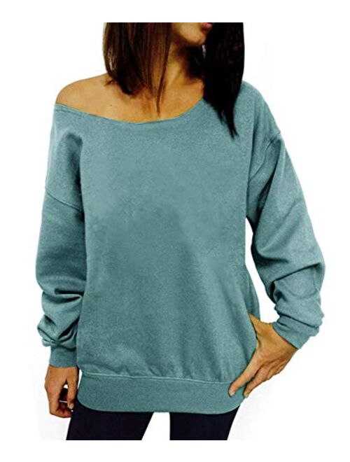 Dutebare Women Off Shoulder Sweatshirt Slouchy Shirt Long Sleeve Pullover Tops