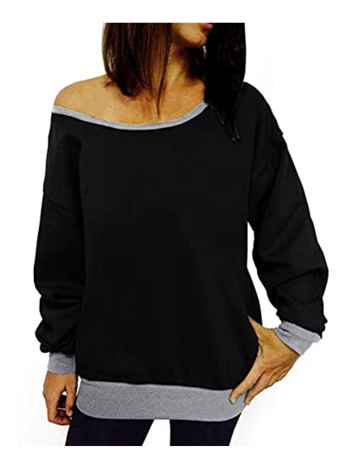 Dutebare Women Off Shoulder Sweatshirt Slouchy Shirt Long Sleeve Pullover Tops