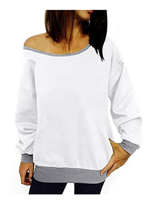 Dutebare Women Off Shoulder Sweatshirt Slouchy Shirt Long Sleeve Pullover Tops