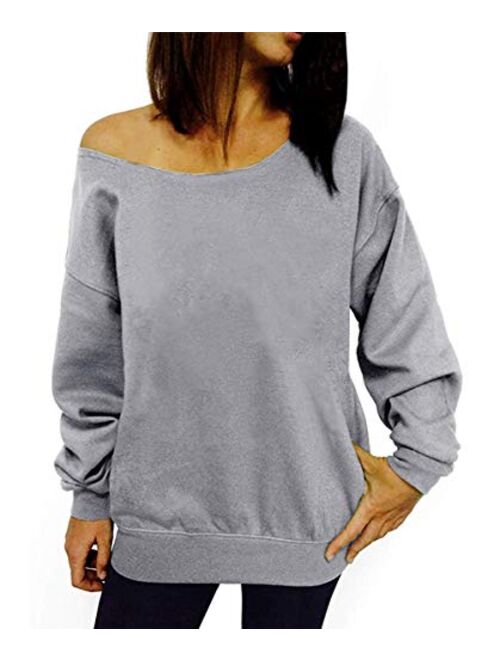 Dutebare Women Off Shoulder Sweatshirt Slouchy Shirt Long Sleeve Pullover Tops