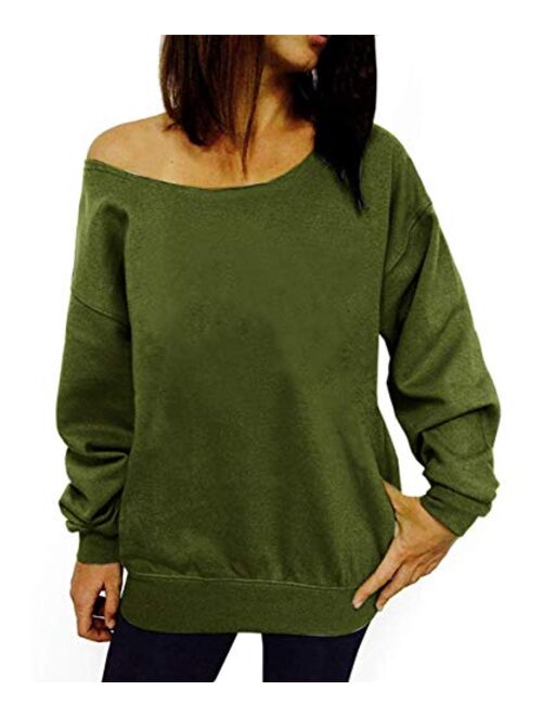 Dutebare Women Off Shoulder Sweatshirt Slouchy Shirt Long Sleeve Pullover Tops