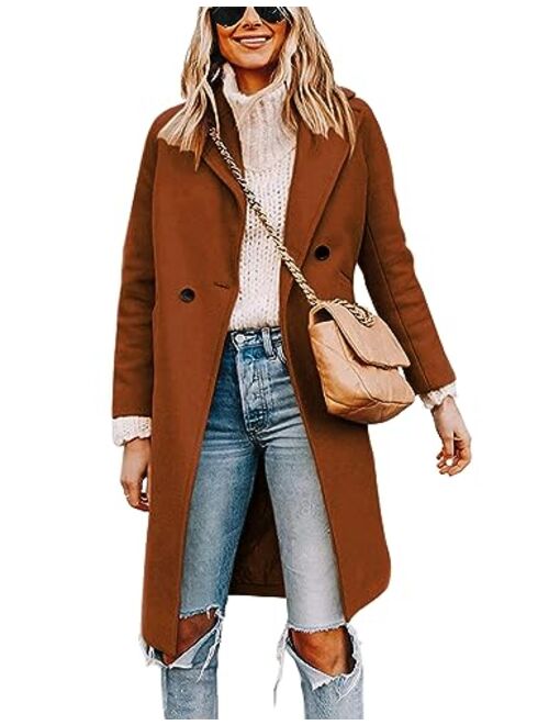 Tanming Women's Notch Lapel Double Breasted Wool Blend Mid Long Pea Trench Coat