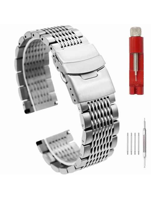 Solid Stainless Steel Mesh Watch Band for Men Women Brushed Middle Polished Metal Watch Strap Bracelet Deployment Clasp 20mm 22mm 24mm Black Silver Blue Gold Rose Gold