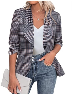 Beyove Women's 3/4 Stretchy Ruched Sleeve Open Front Lightweight Work Office Blazer Jacket S-XXL