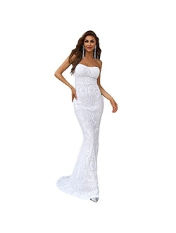 Miss ord Sexy Bra Strapless Sequin Wedding Evening Party Maxi Dress