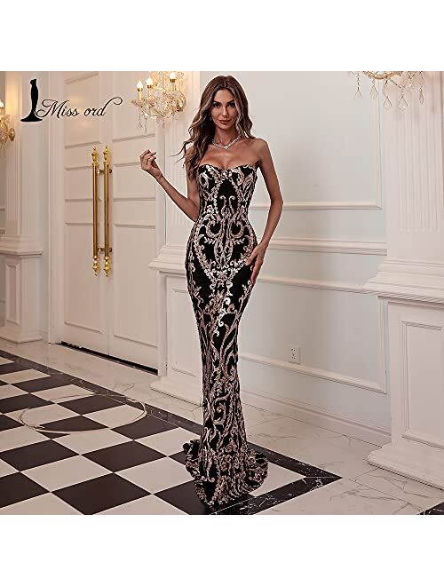 Missord Miss ord Sexy Bra Strapless Sequin Wedding Evening Party Maxi Dress