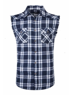 NUTEXROL Men's Casual Flannel Plaid Shirt Sleeveless Cotton Plus Size Vest