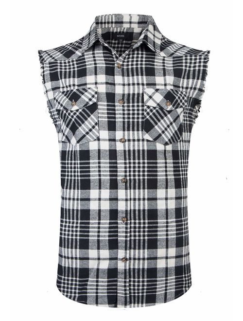 NUTEXROL Men's Casual Flannel Plaid Shirt Sleeveless Cotton Plus Size Vest