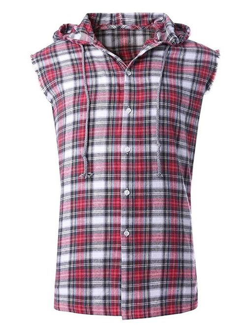 NUTEXROL Men's Casual Flannel Plaid Shirt Sleeveless Cotton Plus Size Vest