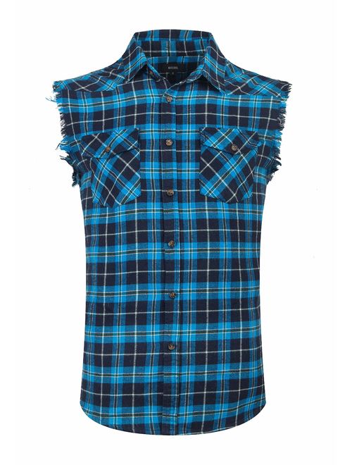 NUTEXROL Men's Casual Flannel Plaid Shirt Sleeveless Cotton Plus Size Vest