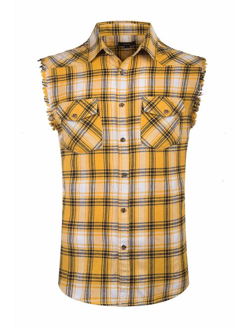 NUTEXROL Men's Casual Flannel Plaid Shirt Sleeveless Cotton Plus Size Vest