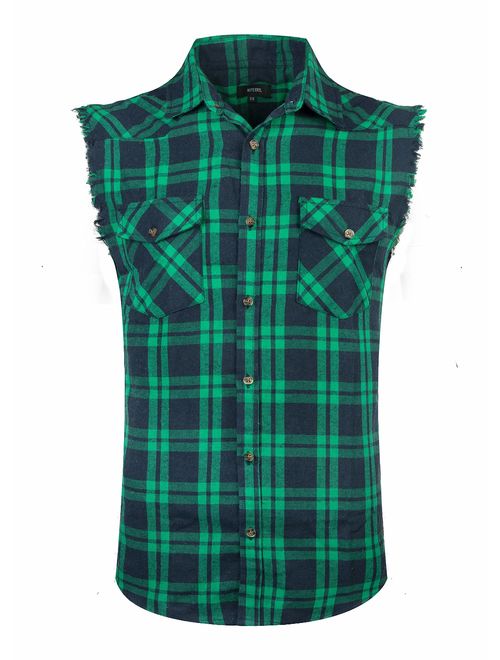 NUTEXROL Men's Casual Flannel Plaid Shirt Sleeveless Cotton Plus Size Vest