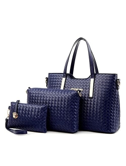 TIBES Fashion Pu Leather Handbag Shoulder Bag Purse 3pcs Bag Satchel