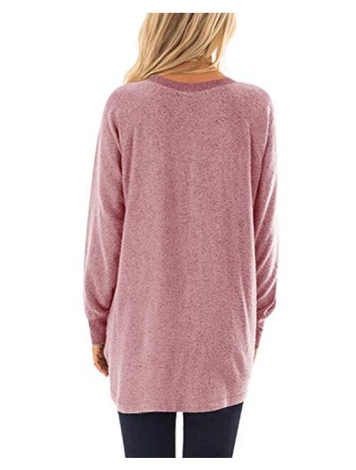 WEKILI Women's Color Block Long Sleeve Tunic Tops Crew Neck Sweatshirt Pockets Loose Casual Blouse Shirts