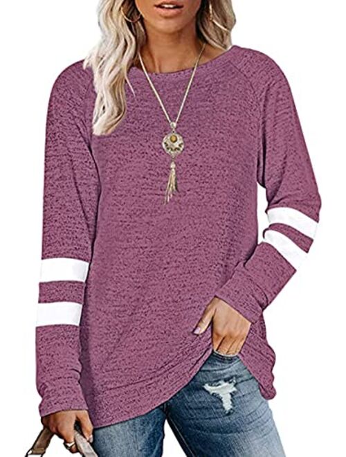 WEKILI Women's Color Block Long Sleeve Tunic Tops Crew Neck Sweatshirt Pockets Loose Casual Blouse Shirts