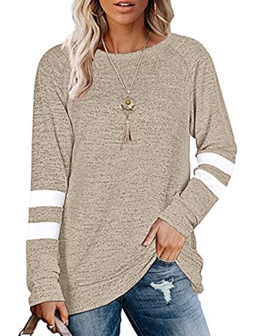 WEKILI Women's Color Block Long Sleeve Tunic Tops Crew Neck Sweatshirt Pockets Loose Casual Blouse Shirts