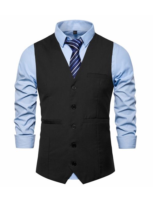 Buy AOYOG Mens Formal Business Suit Vests 5 Buttons Regular Fit ...