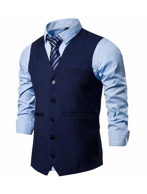 AOYOG Mens Formal Business Suit Vests 5 Buttons Regular Fit Waistcoat for Suit or Tuxedo