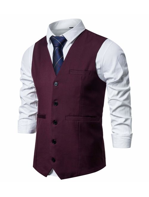 AOYOG Mens Formal Business Suit Vests 5 Buttons Regular Fit Waistcoat for Suit or Tuxedo