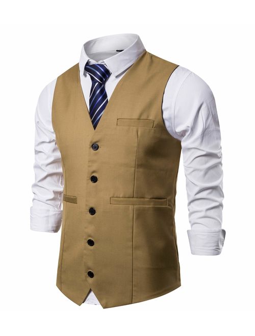 AOYOG Mens Formal Business Suit Vests 5 Buttons Regular Fit Waistcoat for Suit or Tuxedo