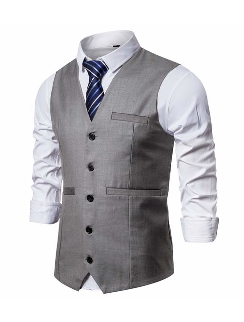 AOYOG Mens Formal Business Suit Vests 5 Buttons Regular Fit Waistcoat for Suit or Tuxedo