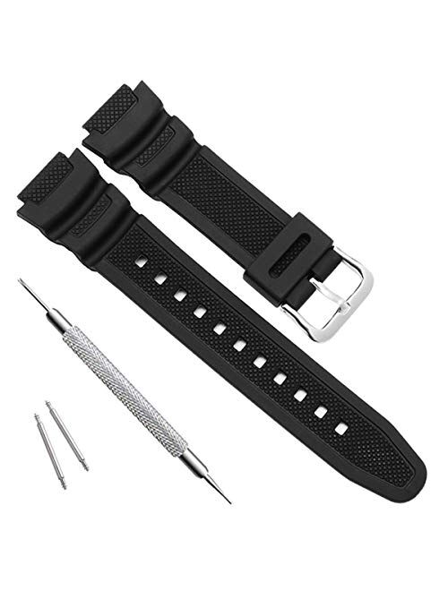 OliBoPo Waterproof Natural Resin Replacement Watch Band for Casio SGW-300H MRW-200H AE-1200 W-800H W-735H AQ- S800W AQ-S810W